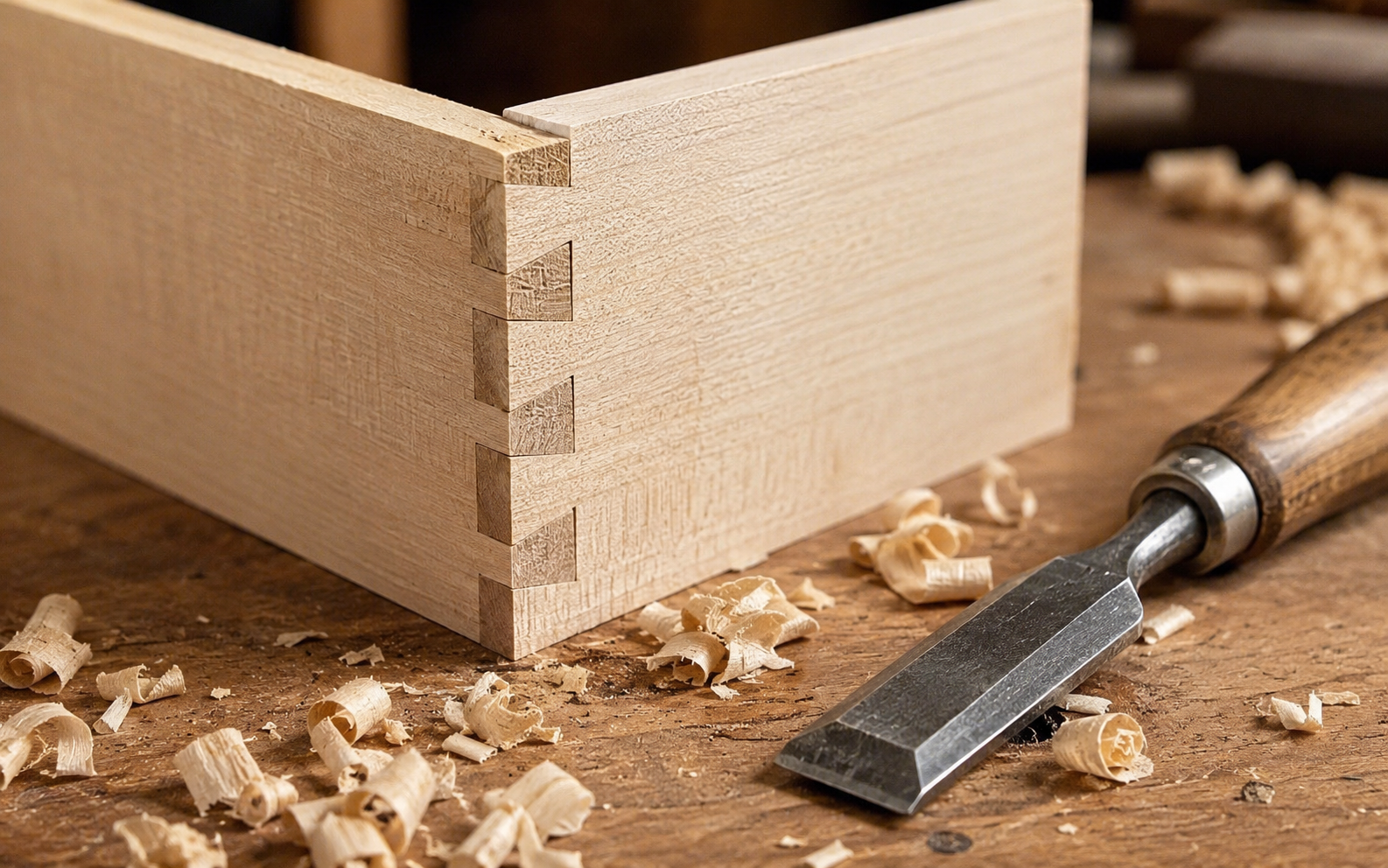 Dovetail joinery in progress